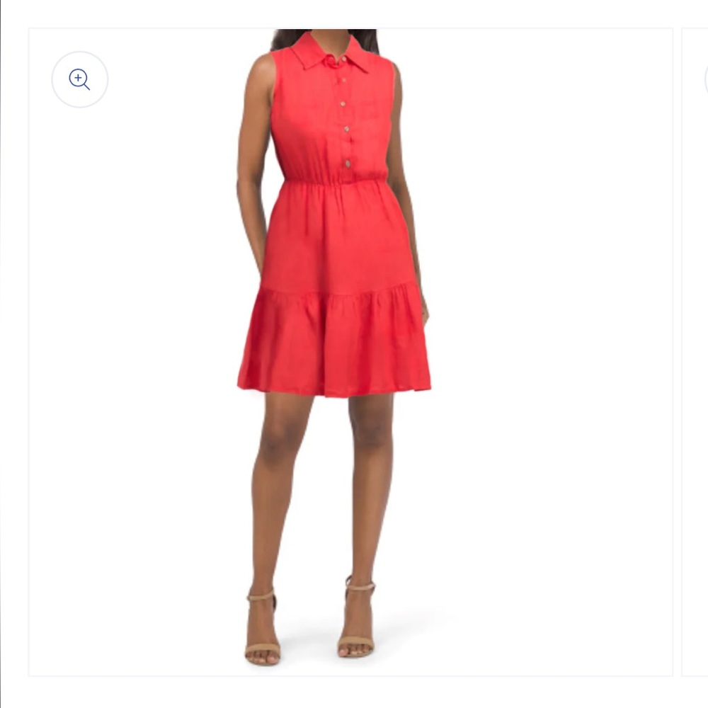 LE RAGAZZE 100% Linen Tiered Made in Italy Mini Red Dress- size L